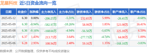 美股之家股票配资 股票行情快报：龙星科技（002442）5月12日主力资金净卖出206.23万元