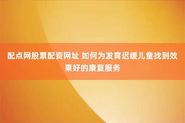 配点网股票配资网址 如何为发育迟缓儿童找到效果好的康复服务